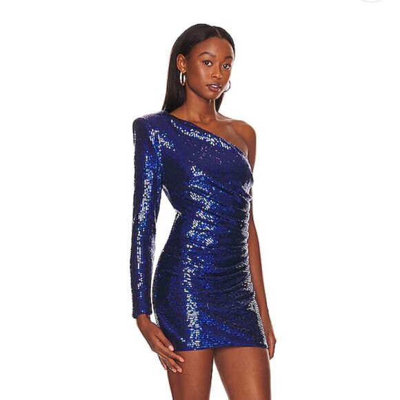 NBD Marceline Mini Dress blue cobalt sequin one shoulder party Revolve sz S - Picture 3 of 11